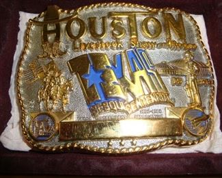 1986 Texas Sesquicentennial Houston Livestock Show and Rodeo Belt Buckle Gold Plated