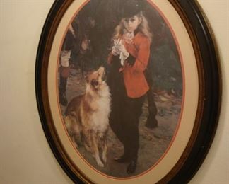 Framed picture of Lady fox hunter with her dog.