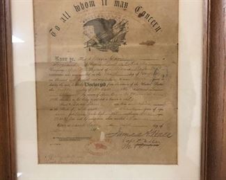 Civil War discharge papers 