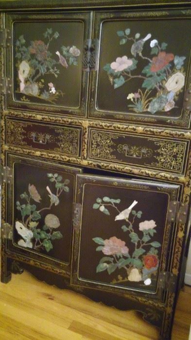 Finest Chinese Carved Hardstone Cabinet.
