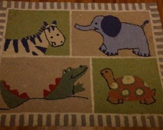 Child's Bedroom Rug, with Zebra, Elephant, Crocodile, and Turtle.