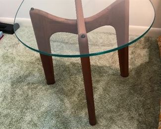 Adrian Pearsall walnut end table with Stingray glass top