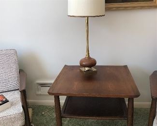 Mid-century modern Baumritter side table with bowtie inlay and oak accents