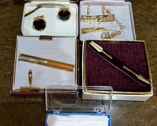 many men's tie clips and cufflinks including GF Onyx