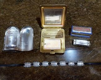 COTY PERFUME IN SILVER CASE, Sterling Forget Me Nots, Little Lady Hohner Harmonica