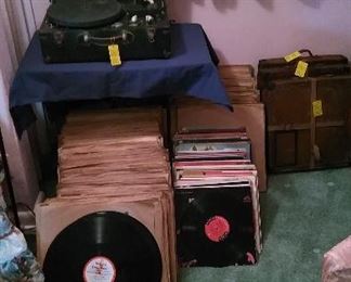 16" Armed Forces Radio Service Records (498), Portelic Portable Record Player model 40, 16" record cases