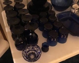 Avon - blue glass dishes/glasses/goblets, serving pieces