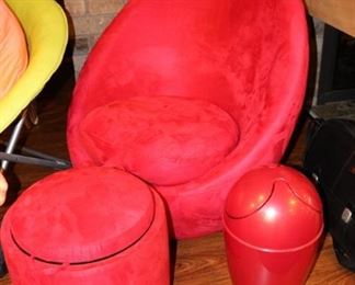 Ultrasuede contemporary egg-style chair with matching ottoman