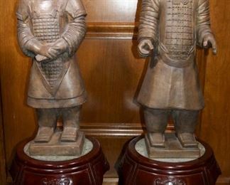 Pair Painted Plaster Chinese statues