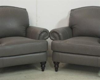 Pair Lazzaro grey leather arm chairs