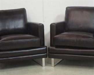 Pair Lazzaro leather chrome leg chairs