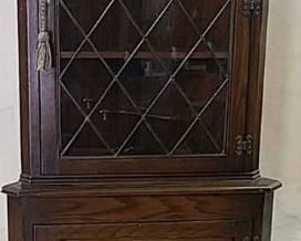 Leaded glass English corner cabinet