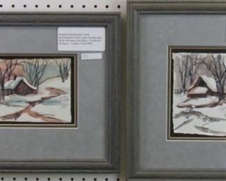 Original winter scenes in pen & watercolor by Anna Sandhu Ray