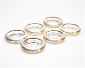 Sterling Silver and Pressed Glass Coaster Set of 6