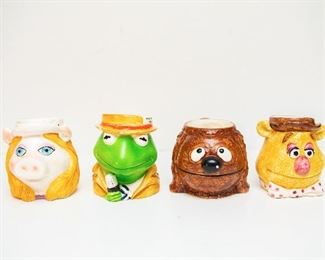 1970's Sigma the Tastesetter Tea Set- Vintage Ceramic Muppet Show Mugs  Miss Piggy, Kermit, Rowlf, Fozzie Bear