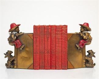 Antique K&O Kronheim Oldenbusch Texas Star Climbing Cowboy with Companion Dog Art Brass Bookends