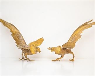 Pair of Brass Male Pheasants - Approximately 15" Long From Tip of Feather to Beak