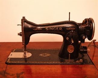 Antique Singer Sewing Machine with Attached Lamp Light and Cabinet 