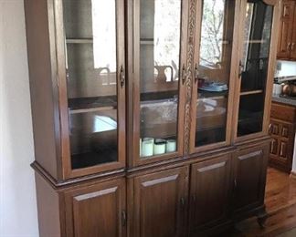 	Wood (Philippine Mahogany) and Glass China Hutch with Beautiful Carved Detail
