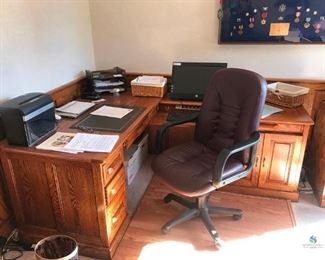 Wood Desk and Credenza