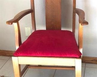 Antique Wood Chair with Arms and Upholstered Seat