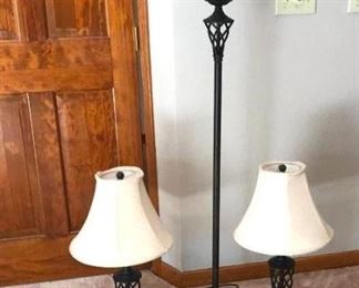 Set of Three Metal Lamps with Matching Cream Linen Shades