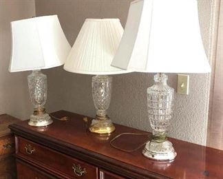 Four Cut Glass Lamp Base with Shades