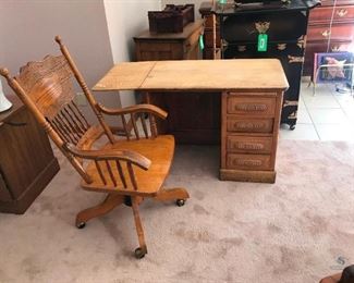 Vintage Wood Desk and Rolling Wood Desk Chair