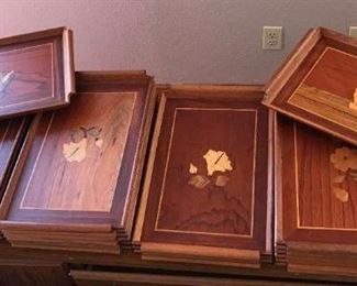 12 Wood Serving Trays with Inlaid Designs