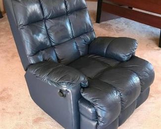 Navy Blue Leather-like Rocker Recliner