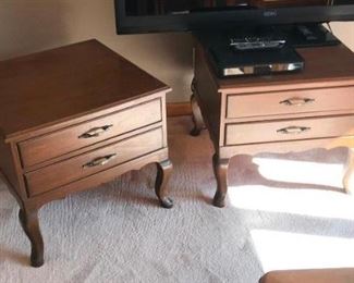 Two Wood Side Tables with Drawers