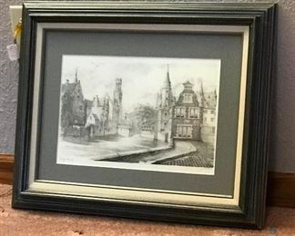 Pencil Drawing - Bruges, Belgium	
23/300; Appears to be a pencil drawing of Bruges, Belgium based on the inscription in the lower left corner (see photos for more detail)