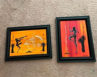 Two Paintings of Aboriginal Art	
Orange and Yellow tones; By Mungaran; Framed with no glass; 6-1/2" x 9-1/2"