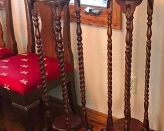 Pair of Wood Plant Stands and Pottery Vase