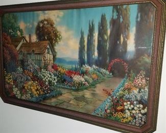 R. Atkinson Fox garden scene print in original 1920's frame