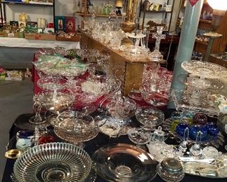Tables of glassware