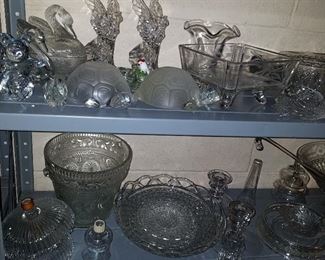 Glass figures, bowls, etc.
