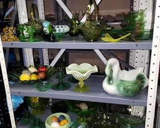 Green glass, including Fenton