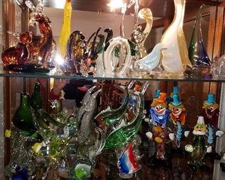 Murano glass fish, birds, clowns, etc.