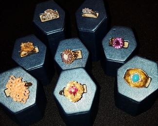 14 kt Gold rings. Top two with diamonds