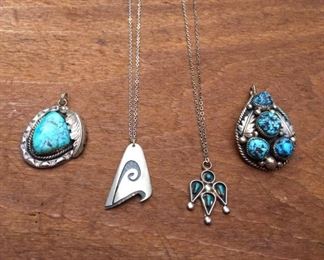 Three Turquoise Pendants & One Sterling Pendant https://ctbids.com/#!/description/share/274694