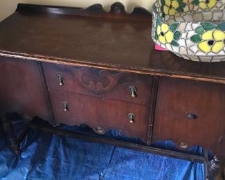 Antique sideboard , tiffany style lamp shade is also for sale