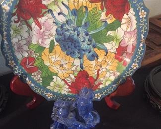Lovely Chinese cloisonné plates and Lapis carvings
