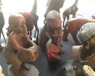 Multiple Carved Tribal figures in ebony and African wood. 