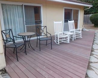 bistro set two out door rocking chairs