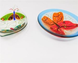 49. Two 2 Hand Painted Art Glass Pieces