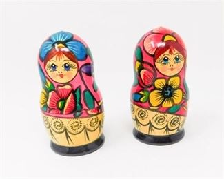 50. Two 2 Painted Wood Russian Nesting Dolls