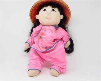 60. Asian Cloth Doll with Satin Outfit and Hat