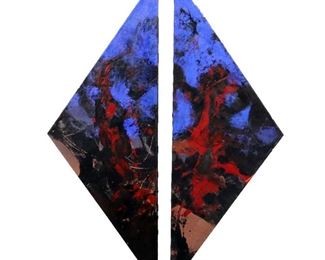 “Marriage of Heaven & Hell”, 1959. Pair of Acrylic on Canvas paintings from the Dome Assemblage entitled “Marriage of Heaven & Hell". No visible signature, both dated 1959.  Each image measures 26" x 26" x 42 ½ " high. Reference # K.3,4