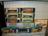 9 Misc HO train Cars and one tyco Piggyback flat car set